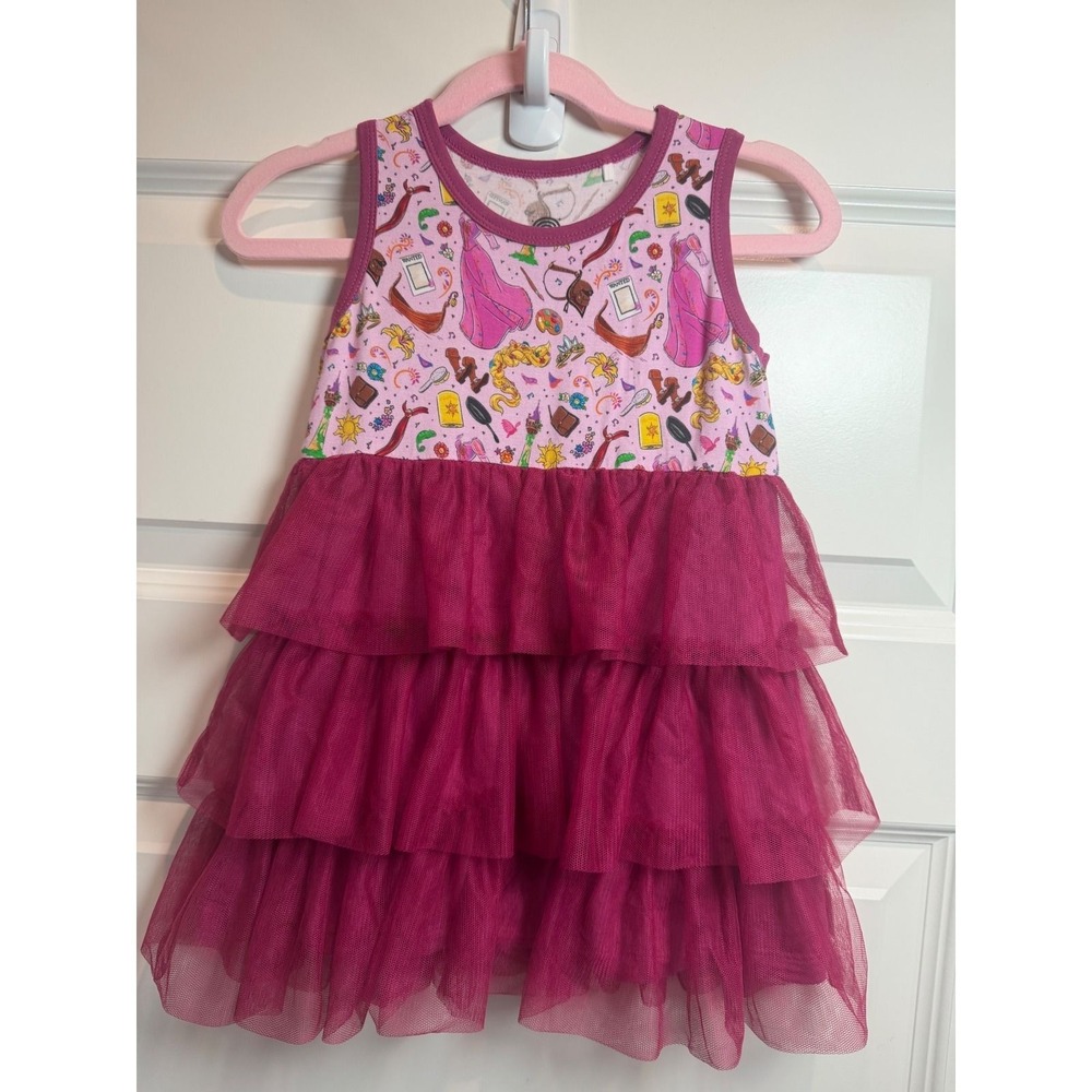 14. Bamboo Bliss Rapunzel Tangled Tiered Tulle Tutu Dress Pink Magenta 18/24M